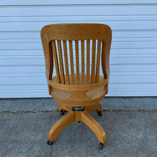 Vintage Oak Wood Rolling Bankers Chair - Local Pickup Only