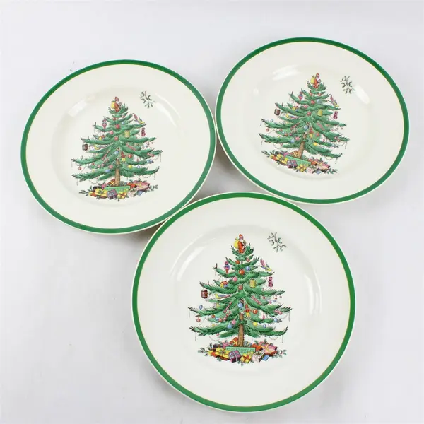 Lot Of 3 Spode Christmas Tree Pattern Ceramic Dinner Plates 11" Diameter