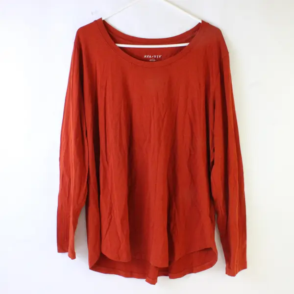 Ava & Viv Burnt Orange Long-Sleeved Boat Neck Shirt Women's 1X