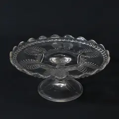 Antique U.S Glass  Clear Missouri 7" Diameter Cake Torte Compote Palm & Scroll