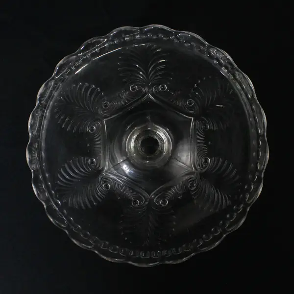 Antique U.S Glass  Clear Missouri 7" Diameter Cake Torte Compote Palm & Scroll