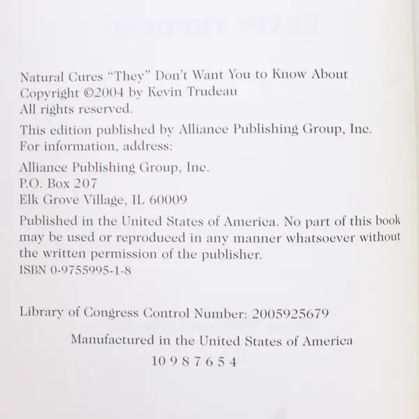 Natural Cures They Don't Want You to Know About - Kevin Trudeau 2004 Hardcover