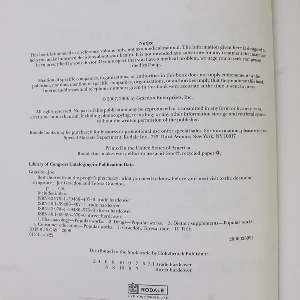 Best Choices from the People's Pharmacy by Joe Graedon HC Hardcover - Like New