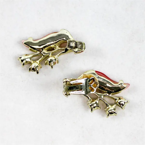 Pair of Vintage Enamel & Faux Rhinestone Clip-on Earrings, Floral Design 