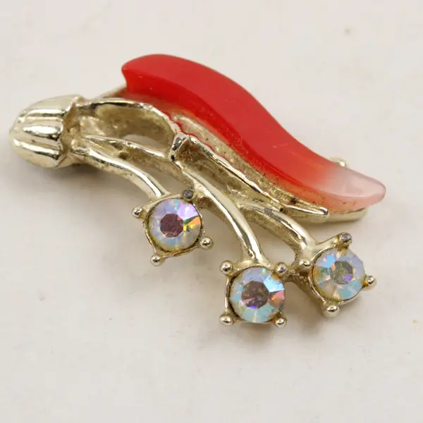 Pair of Vintage Enamel & Faux Rhinestone Clip-on Earrings, Floral Design 