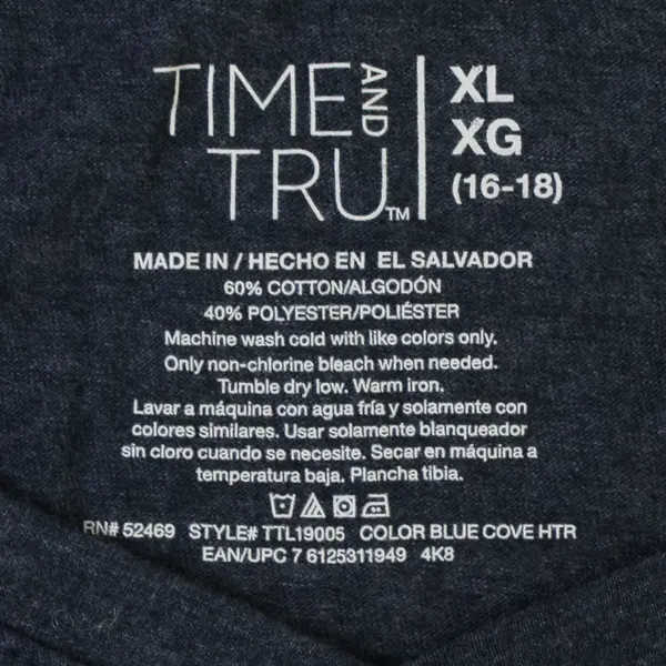 Time And Tru Blue Short-Sleeved V-Neck T-Shirt Women's Size XL 16-18