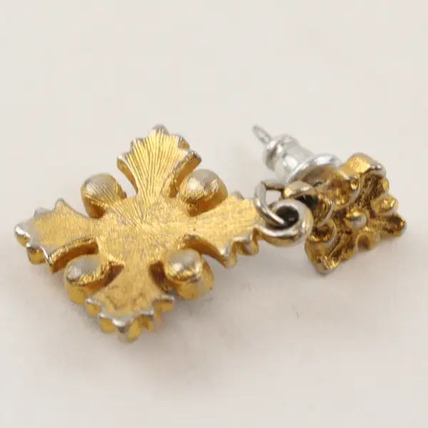 Vintage Blue Stone Dangling Pierced Earrings Gold Tone