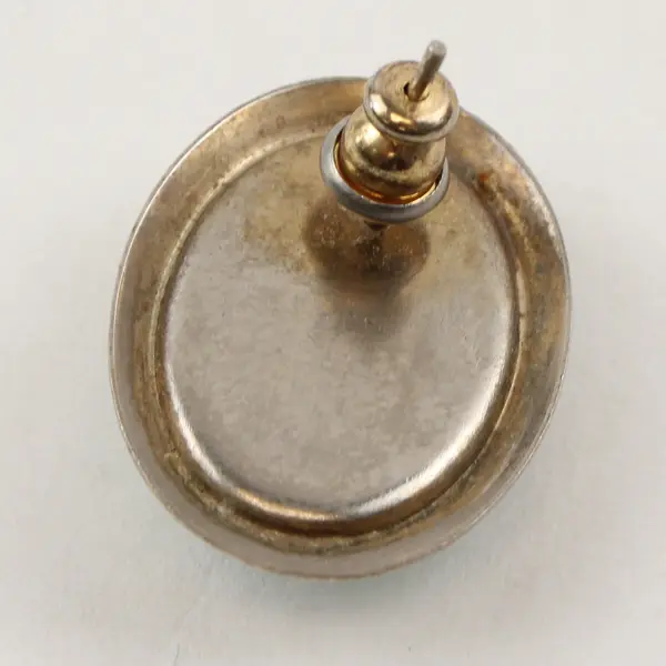 Pair of Vintage Pierced Earrings, Green Tone Enamel, Oval Shaped 