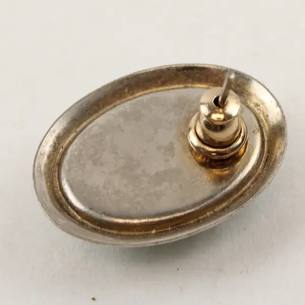 Pair of Vintage Pierced Earrings, Green Tone Enamel, Oval Shaped 