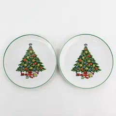 2 Stoneware Christmas Tree Salad Plates 7.75" Japan
