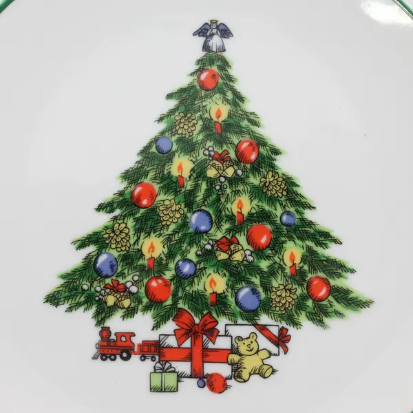 2 Stoneware Christmas Tree Salad Plates 7.75" Japan