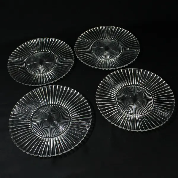 Set Of 4 Heisey Ridgeleigh Luncheon Plates  8.5" Ribbed Clear Glass