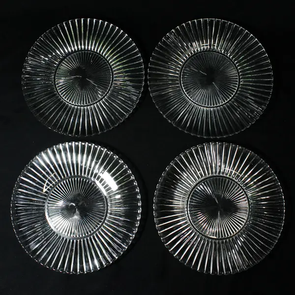 Set Of 4 Heisey Ridgeleigh Luncheon Plates  8.5" Ribbed Clear Glass