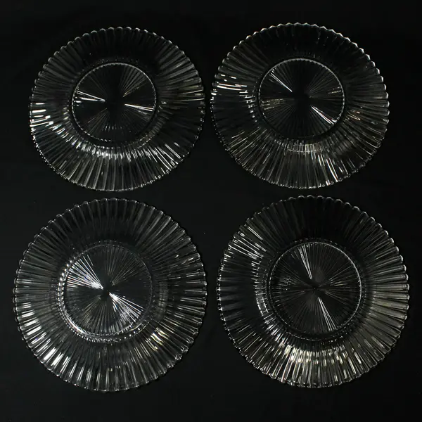 Set Of 4 Heisey Ridgeleigh Luncheon Plates  8.5" Ribbed Clear Glass
