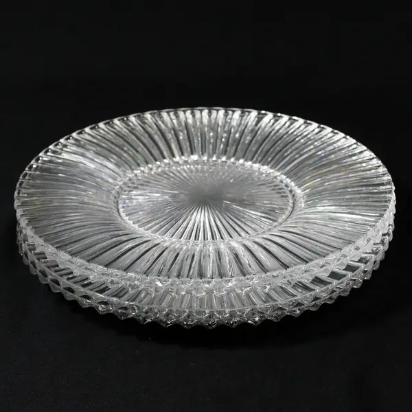 Set Of 4 Heisey Ridgeleigh Luncheon Plates  8.5" Ribbed Clear Glass