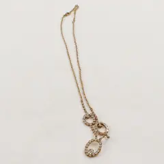 Vintage Faux Rhinestones Bib Necklace, Gold-Colored Chain