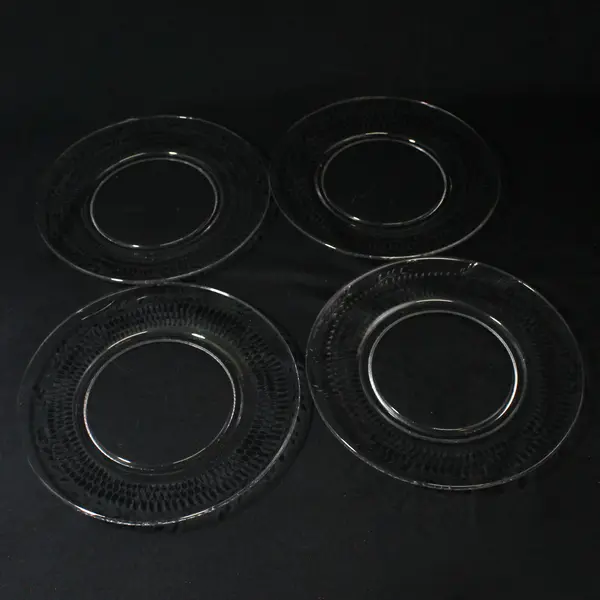 4 Clear Glass  8" Salad Plates Diamond Pattern w/ Flowers and Vines Around Rim