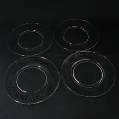 4 Clear Glass  8" Salad Plates Diamond Pattern w/ Flowers and Vines Around Rim