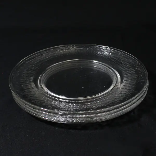 4 Clear Glass  8" Salad Plates Diamond Pattern w/ Flowers and Vines Around Rim