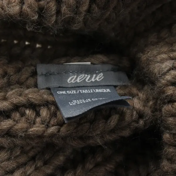 Aerie Women's Brown Cable Knit Beanie with Pink Pom One Size