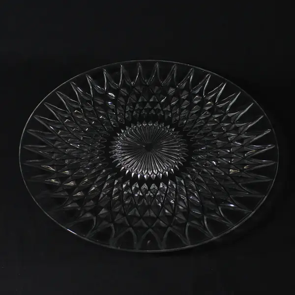 VTG Anchor Hocking Crown Point Clear Glass Diamond Point Torte Plate 14" 