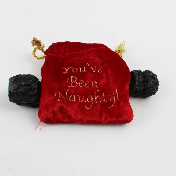 Unbranded "You've Been Naughty" Red Bag With 2 Resin Fake Coal