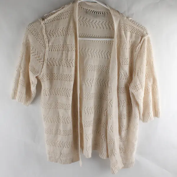 80 Park Off-White Open-Knit Half-Sleeve Shrug Women's Large