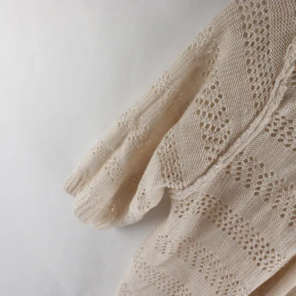 80 Park Off-White Open-Knit Half-Sleeve Shrug Women's Large