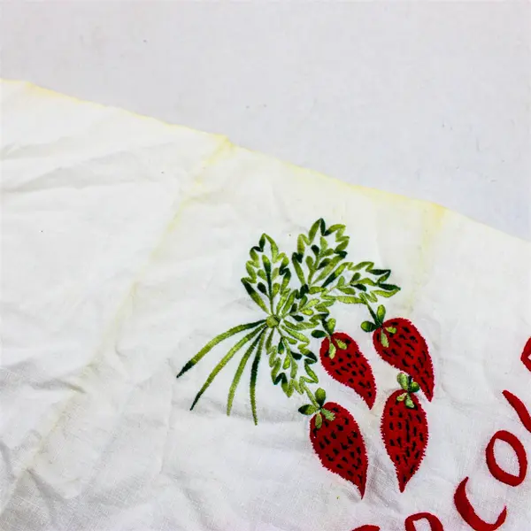 Vintage Miercoles Strawberry Embroidered Tea Towel FLAWED