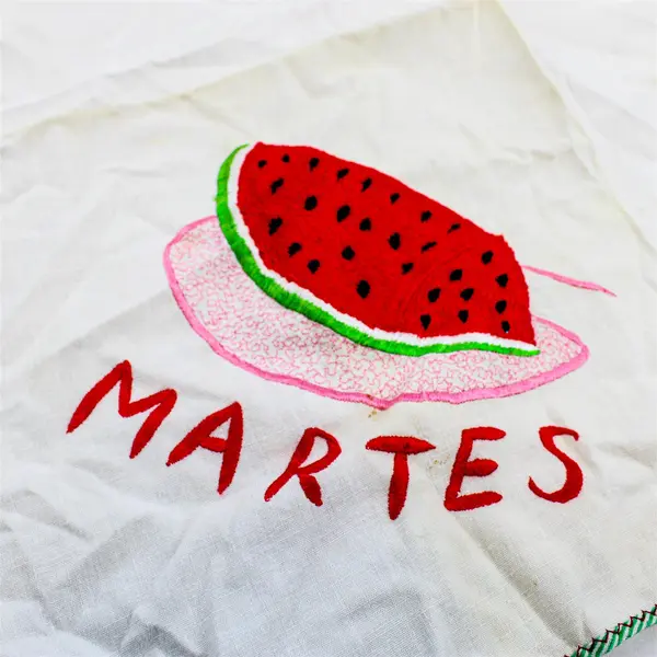 Vintage Martes Watermelon Embroidered Tea Towel Flawed