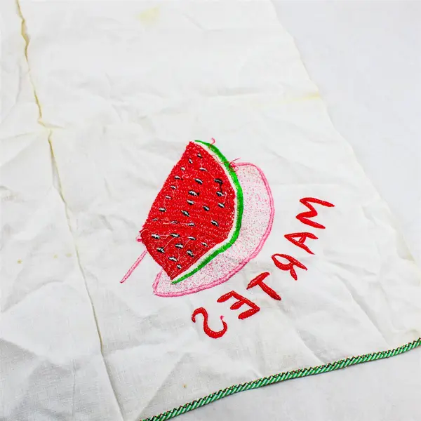 Vintage Martes Watermelon Embroidered Tea Towel Flawed