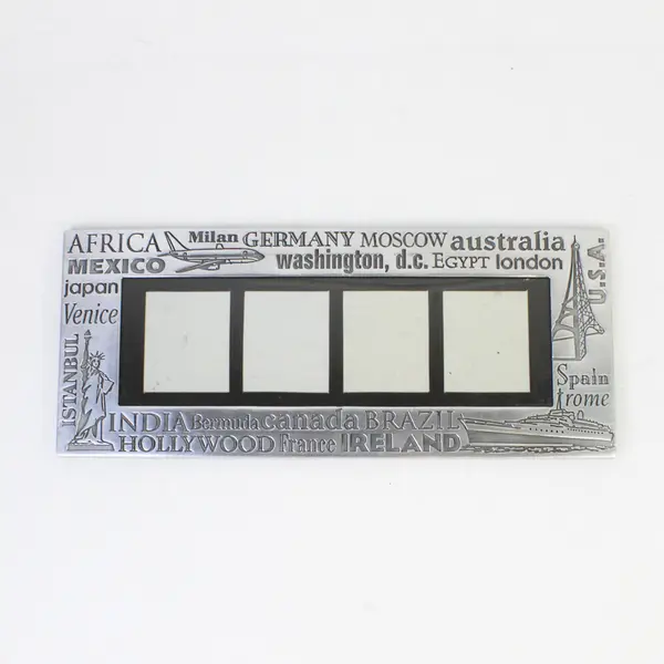 "Vacation" Collage Embossed Metal Picture Frame, Holds Four 2"x2.4" Photos