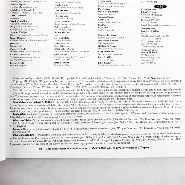 Competitive Intelligence Review Vol. 7 No. 4 Magazine