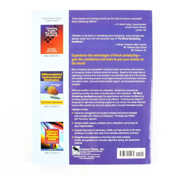 The Block Scheduling Handbook by J. Allen Queen Paperback - Education Textbook