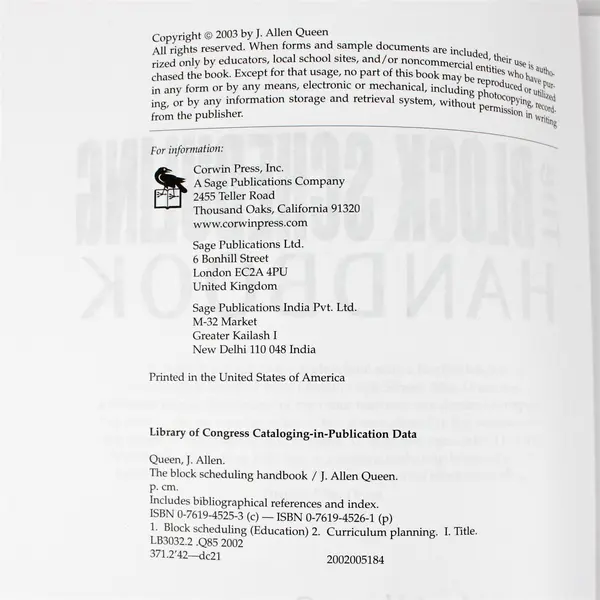 The Block Scheduling Handbook by J. Allen Queen Paperback - Education Textbook