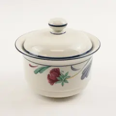 Lenox Poppies On Blue Patterned Chinastone Sugar Bowl With Matching Lid