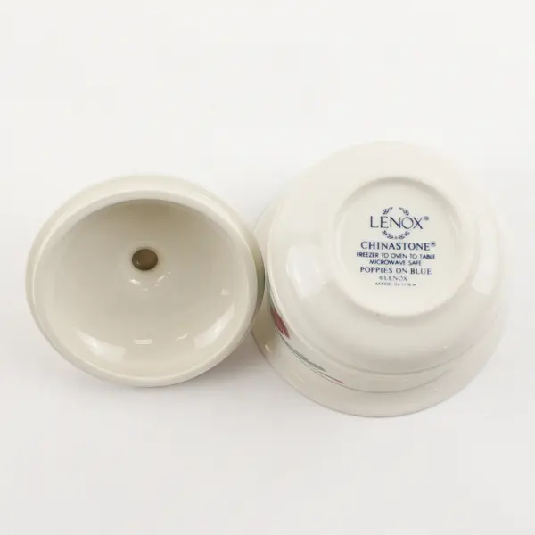 Lenox Poppies On Blue Patterned Chinastone Sugar Bowl With Matching Lid