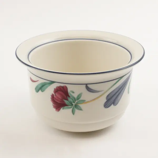 Lenox Poppies On Blue Patterned Chinastone Sugar Bowl With Matching Lid