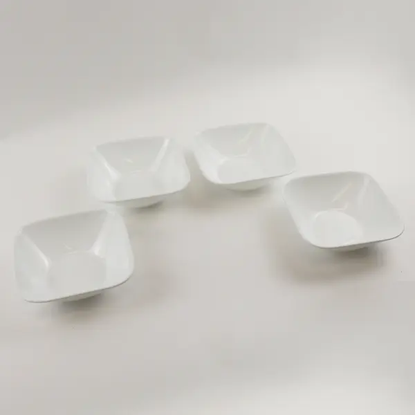 Lot of 4 Corelle Vitrelle Pattern Matching Solid White Color Square Soup Bowls