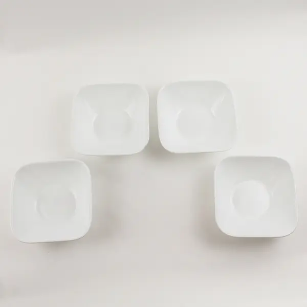 Lot of 4 Corelle Vitrelle Pattern Matching Solid White Color Square Soup Bowls