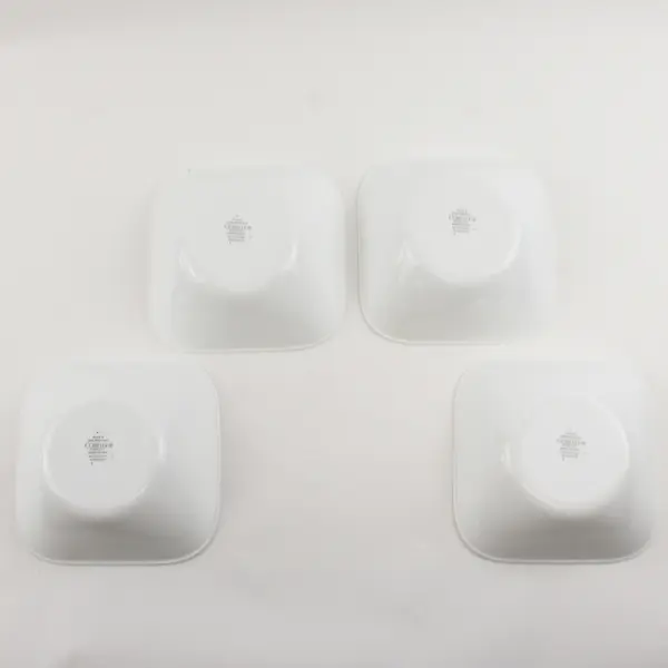Lot of 4 Corelle Vitrelle Pattern Matching Solid White Color Square Soup Bowls