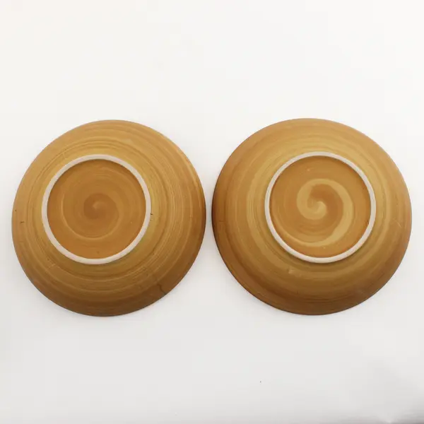 Lot Of 2 Unmarked Matching Blue/Brown Ceramic Round Soup Bowls 8.25" Diameter