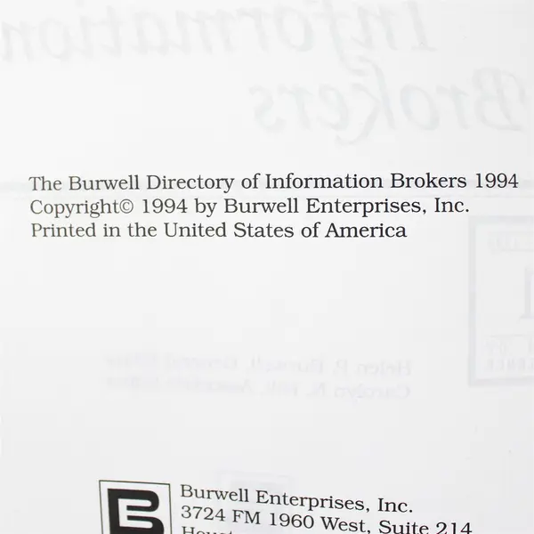 Burwell Directory of Information Brokers 1994 Paperback 