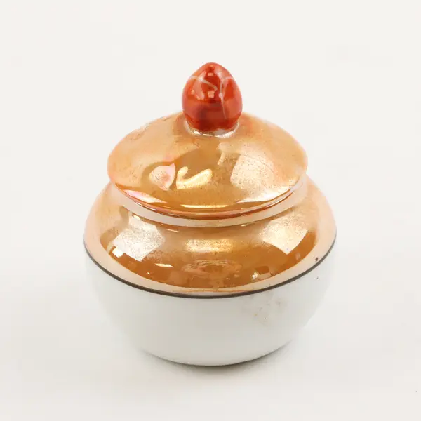 Noritake Orange W/ Fruit Lusterware Glaze Mustard Jar With Lid 2.5" Tall