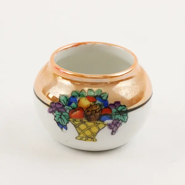 Noritake Orange W/ Fruit Lusterware Glaze Mustard Jar With Lid 2.5" Tall