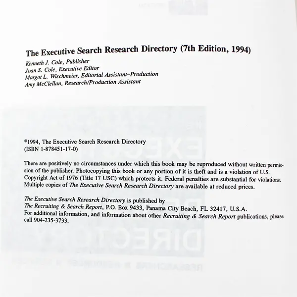 The Executive Search Research Directory 7th Edition Paperback - Good