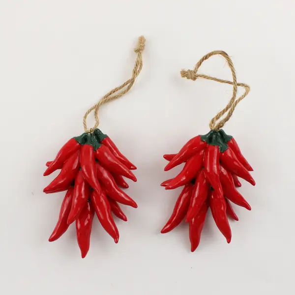 Lot Of 2 Unbranded Matching Ceramic Hanging Chili Ristra Home Decor 4.5" Long