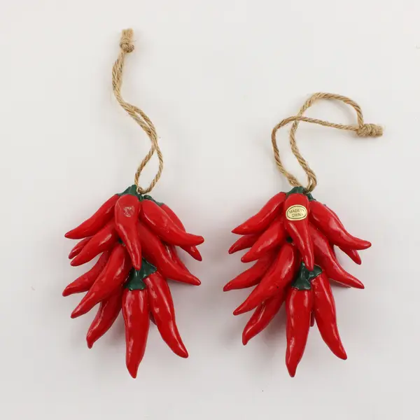 Lot Of 2 Unbranded Matching Ceramic Hanging Chili Ristra Home Decor 4.5" Long