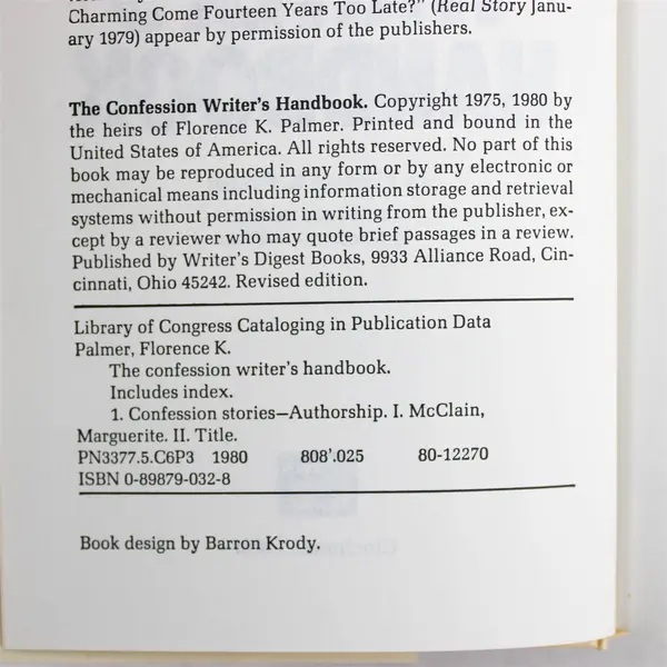 Confession Writer's Handbook - Florence Palmer, Writing Guide Textbook, Good
