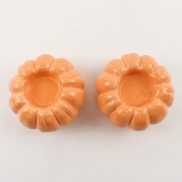Lot Of 2 Unbranded Peach Pink Matching Ceramic Pumpkin Shaped Candle Holders